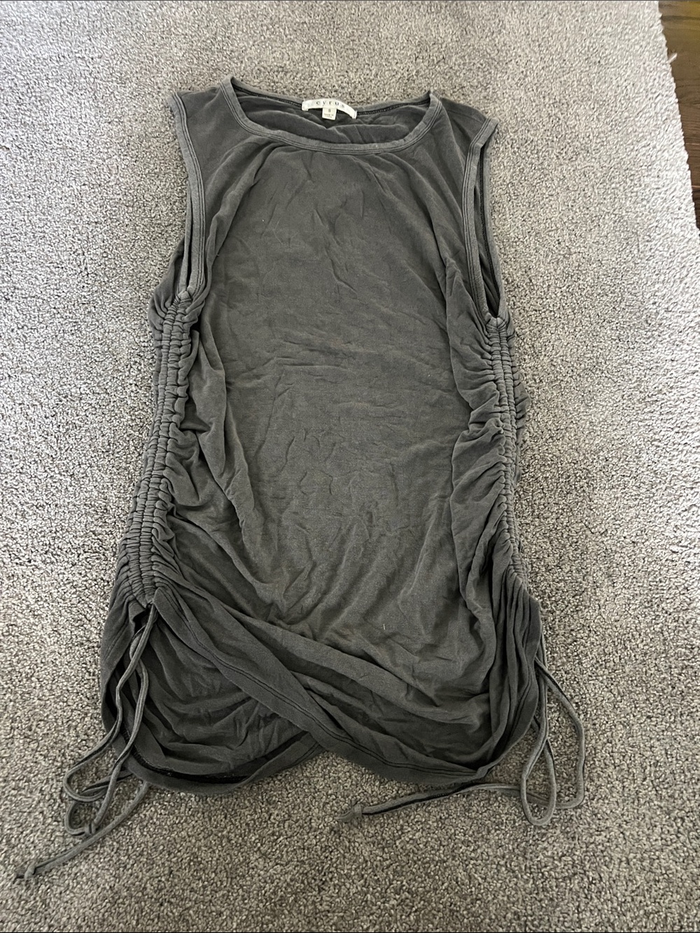 Cyrus Charcoal Sleeveless Ruched-Side Tank